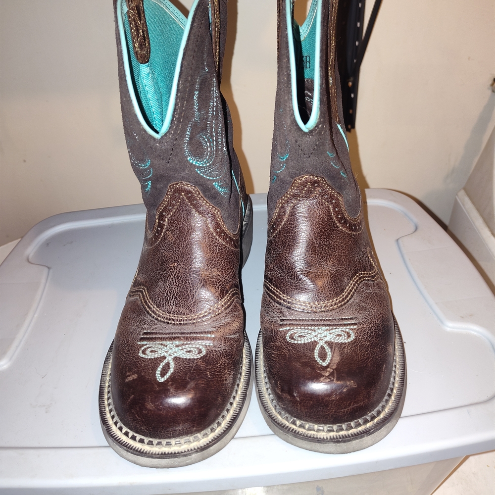 Ariat Brown and Teal Western Ankle Boots
